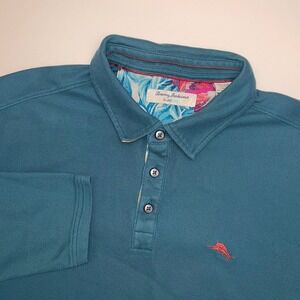 Tommy Bahama Polo Shirt Mens XL IslandZone Supima Long Sleeve Marlin Green Rugby